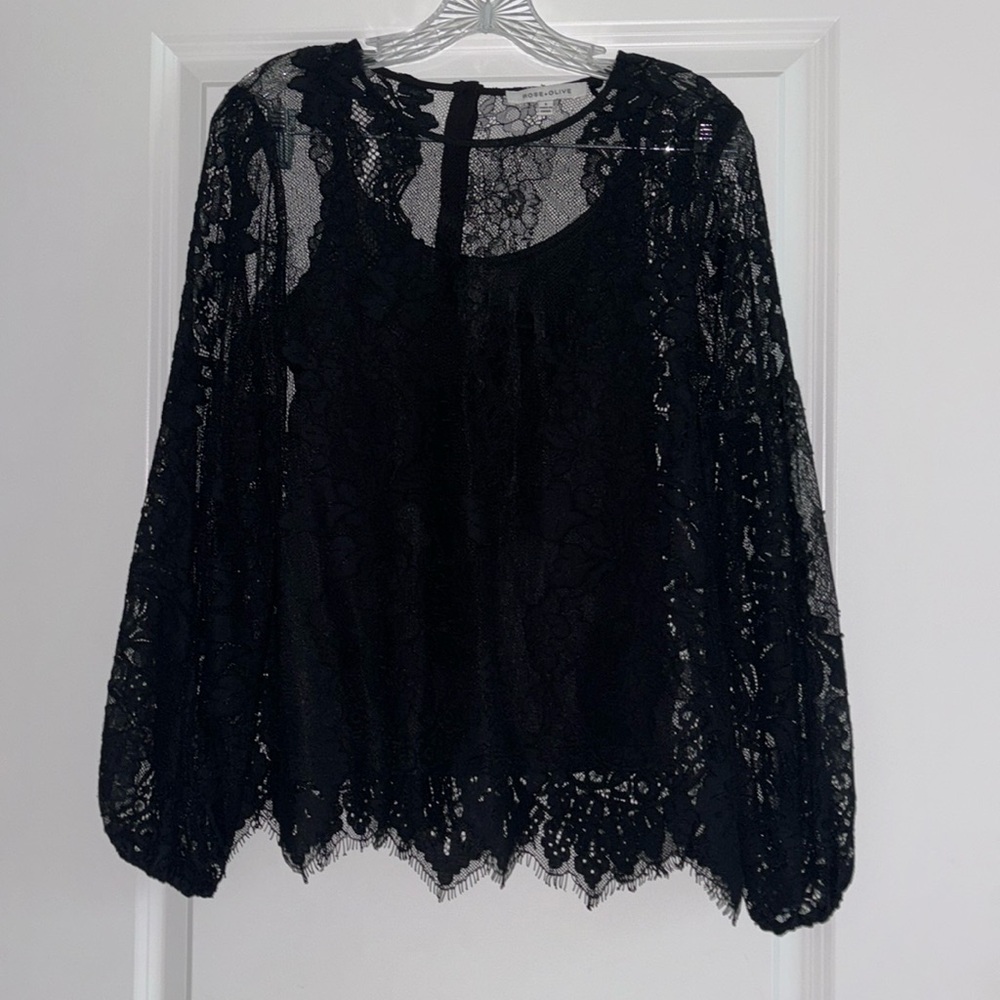 Rose and Olive Black Lace Top - Size Small (NWT)